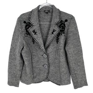 Boiled Wool Jacket Blazer Embroidered PL Petite Large Scandi Office Tailored